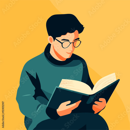 vector man reading book flat style . Generative AI