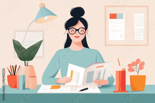 Creative Hand-Drawn Editor Crafting Vibrant Publication - Vector Art of Media Occupation in Colorful Style