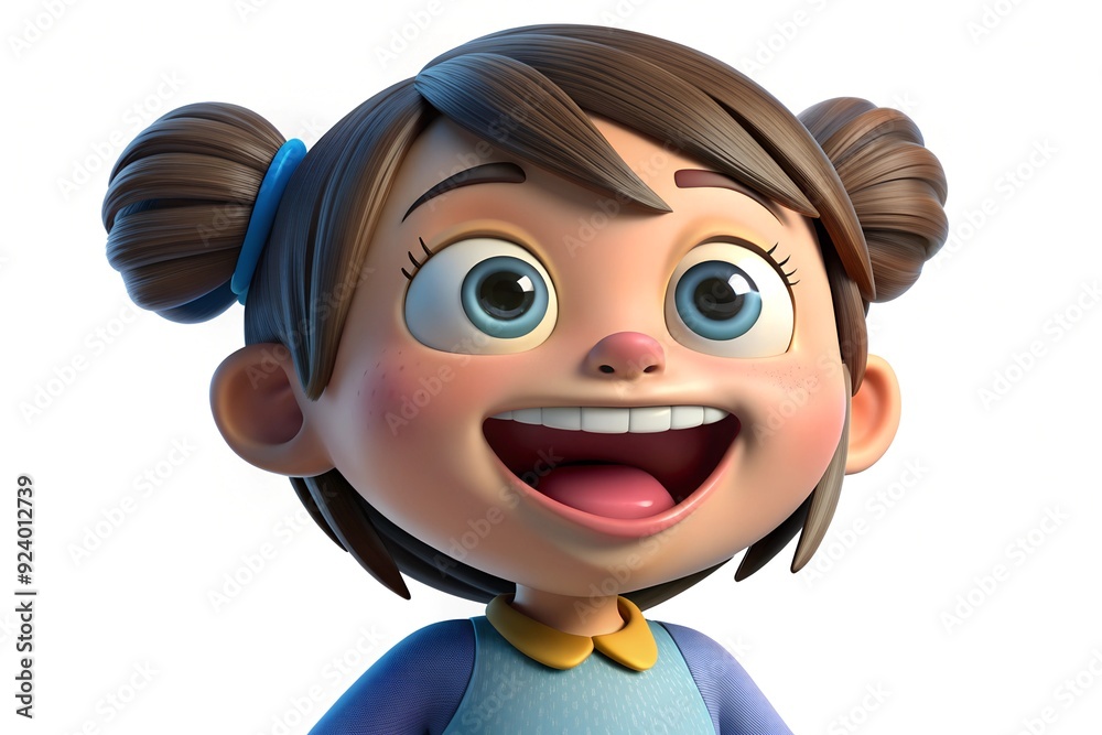 Smiling Cartoon Girl with Brown Hair and Big Eyes Smiling Cartoon Girl with Brown Hair and Big Eyes