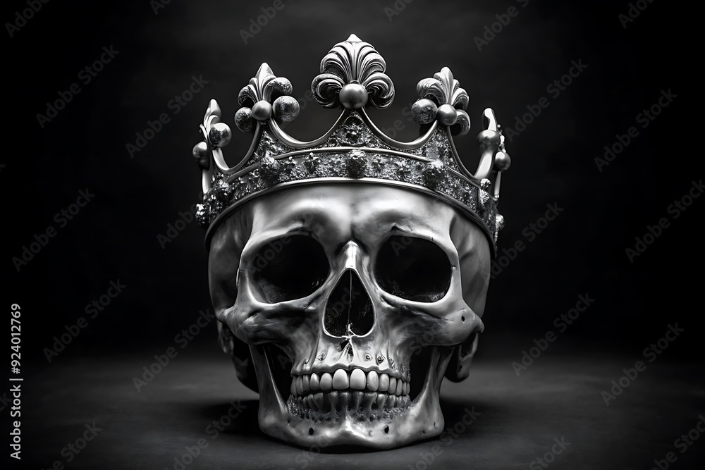 still life portrait of a skull wearing a golden crown, against a black background. still life portrait of a skull wearing a golden crown, against a black background.