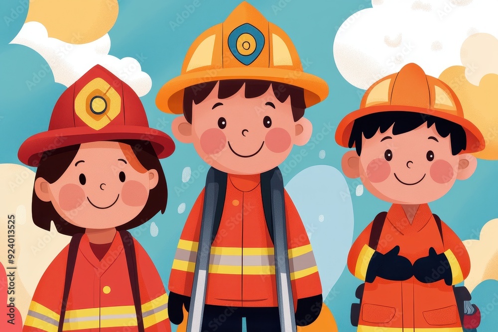 United Diverse Firefighters in Colorful Heroic Action - Hand-Drawn Vector Illustration of Firemen Teamwork United Diverse Firefighters in Colorful Heroic Action - Hand-Drawn Vector Illustration of Firemen Teamwork