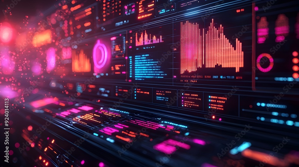 Obraz premium Futuristic Technology Interface with Neon Lights.