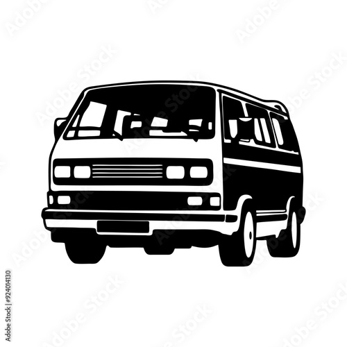Transporter T3 Van, Bus - Classic Car, Stencil, Silhouette, Vector Clip Art for tshirt and emblem