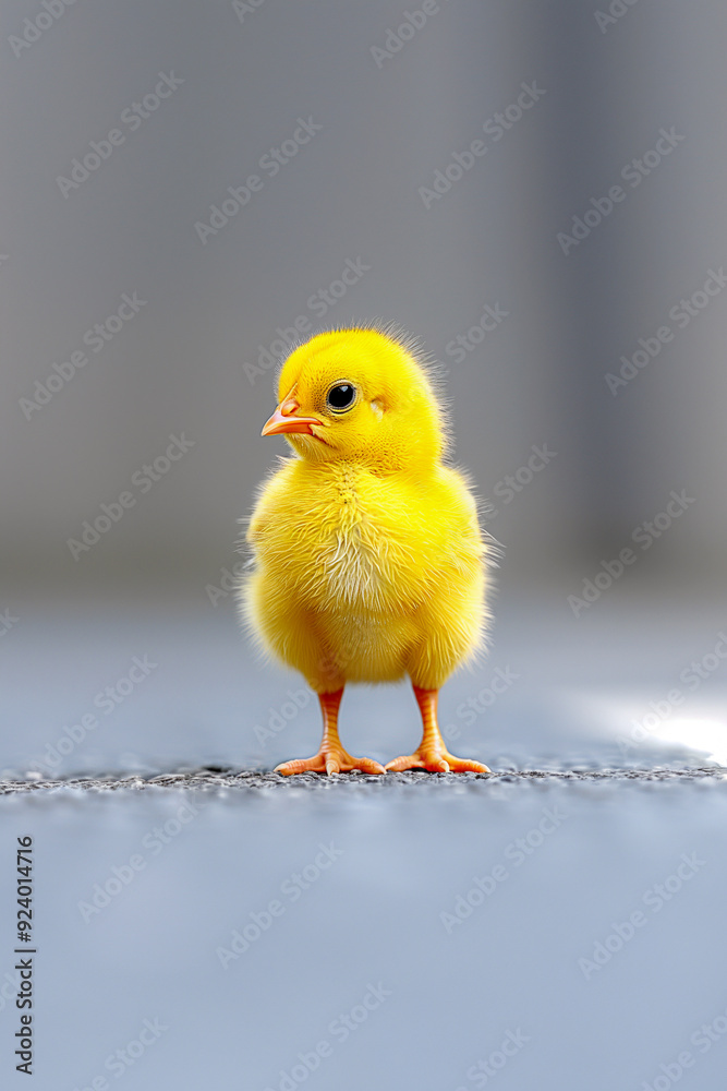 A baby chick is standing on a ledge