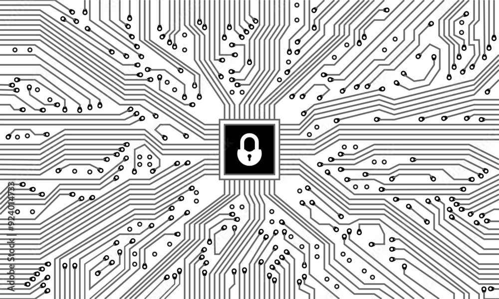 circuit board background Technology connected lines with a chip and padlock. vector illustration isolated on white background. circuit board background Technology connected lines with a chip and padlock. vector illustration isolated on white background.