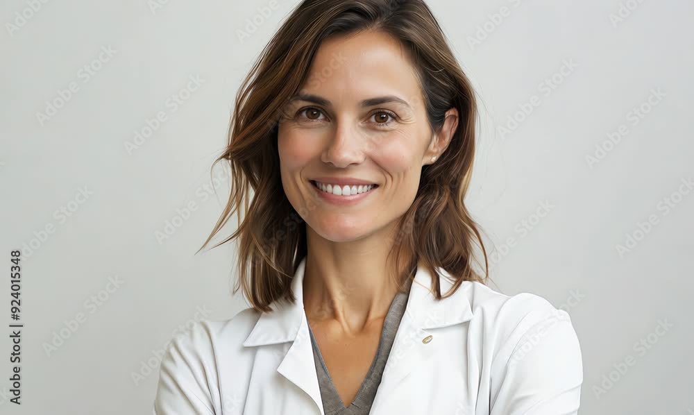 Portrait of a smiling female doctor standing with arms crossed over white background Portrait of a smiling female doctor standing with arms crossed over white background