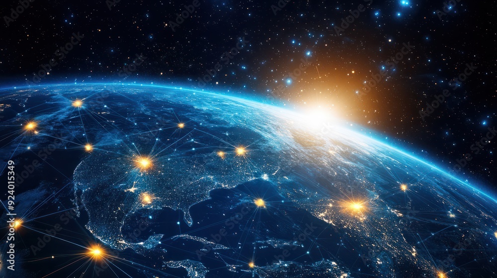 Illustration of global network connections and communication technology ...