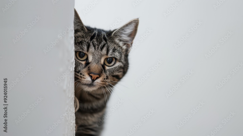 Obraz premium The cat peeking around wall