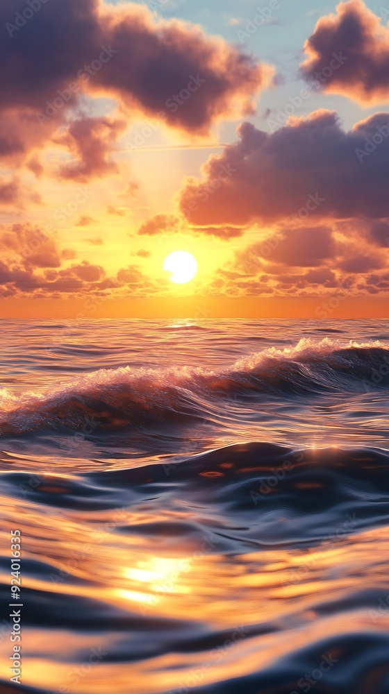 Obraz premium Sunset Reflected on the Rippling Ocean Surface