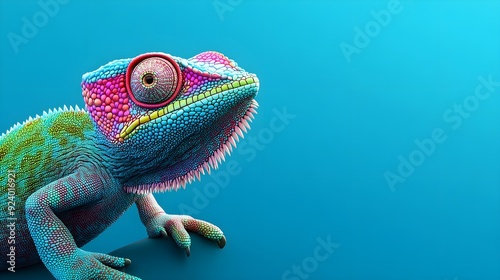 Chameleon 3D render of a vibrant, multicolour blue collie background wallpaper photo