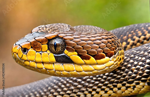 Close-Up View of a Colorful Yellow and Black Snake in Its Natural Habitat During Daylight