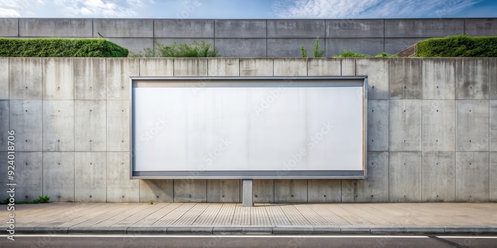 A blank billboard mounted on a concrete wall , blank, billboard, wall, empty, space, advertisement, marketing, communication