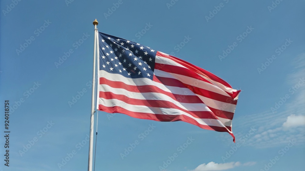 An American flag is waving proudly in the wind, representing freedom, patriotism, and the United States of America. The flag is a symbol of hope and unity, inspiring a sense of national pride.