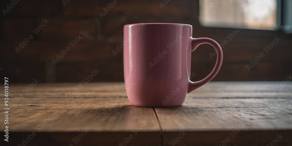 The image depicts a minimalist scene with a single pink mug on a wooden surface, showcasing simplicity and a cozy, domestic atmosphere. The image depicts a minimalist scene with a single pink mug on a wooden surface, showcasing simplicity and a cozy, domestic atmosphere.