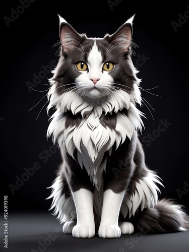 cartoon portrait of a norwegian forest cat cat isolate background