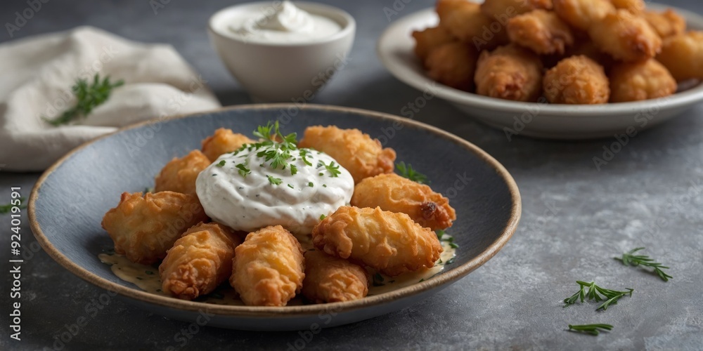 Fried bamia with sour cream sauce, a Mediterranean delight. Fried bamia with sour cream sauce, a Mediterranean delight.