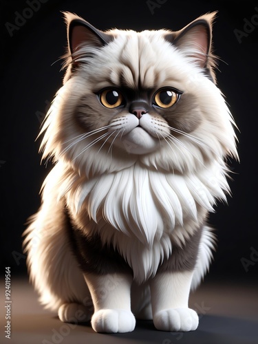 cartoon portrait of a himalayan cat isolated on a blac background