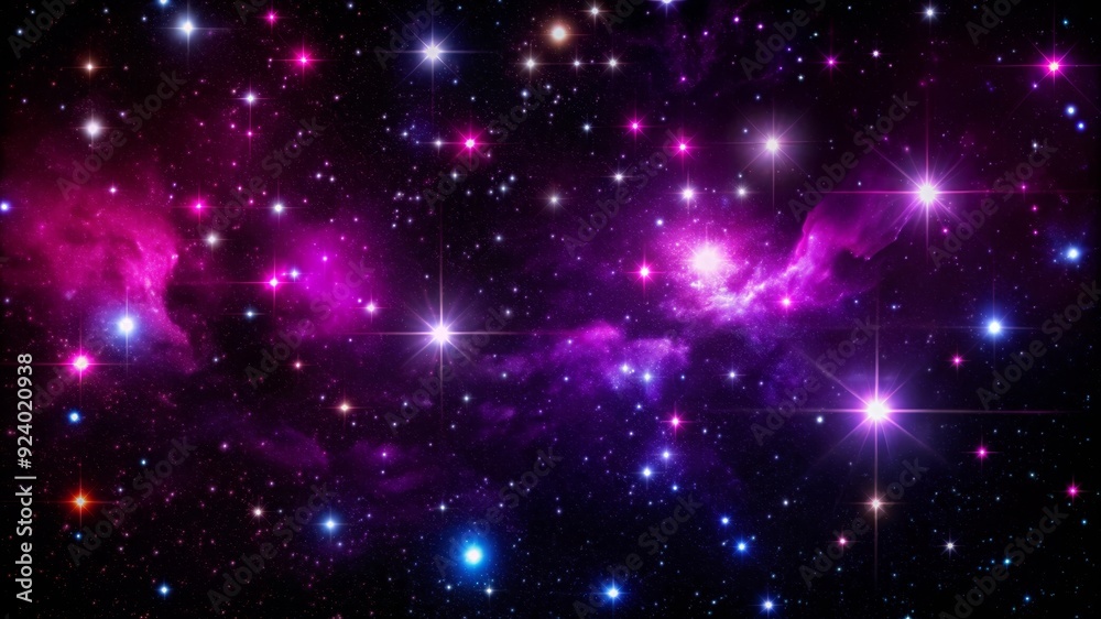 A captivating cosmic scene featuring a vibrant purple nebula, illuminating the vast darkness with sparkling stars, signifying the beauty of the universe, mystery of the cosmos, the vastness of space, 