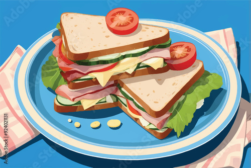 Sandwich with Ingredient Layers Between Bread Slices Vector Set