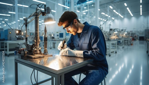 Engineer Working on a Project in a Modern Factory.