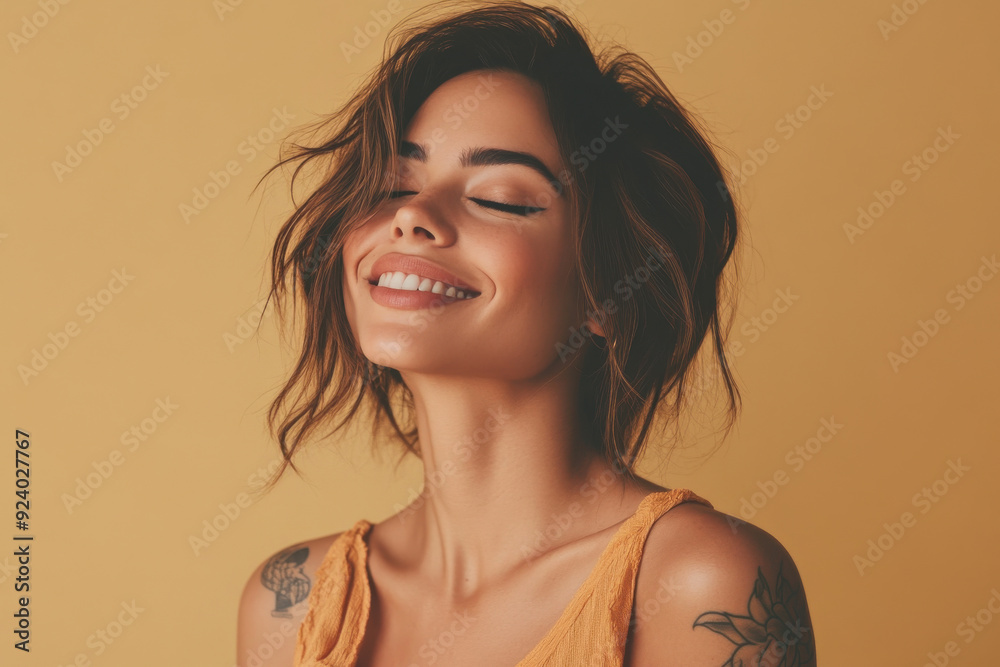 A close up of a woman's face with tattoos and her eyes closed A close up of a woman's face with tattoos and her eyes closed