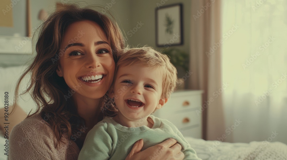 The smiling mother and child.