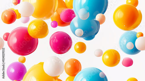 Playful seamless pattern featuring colorful floating spheres in shades of yellow, blue, pink, and white, creating a vibrant, joyful composition. Ideal for festive designs.