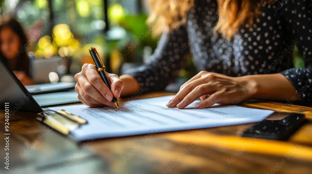 Businesspeople Collaborating on Contract Paper in Modern Office Setting - Professional Partnership, Agreement Signing, Document Review, Business Negotiation Businesspeople Collaborating on Contract Paper in Modern Office Setting - Professional Partnership, Agreement Signing, Document Review, Business Negotiation