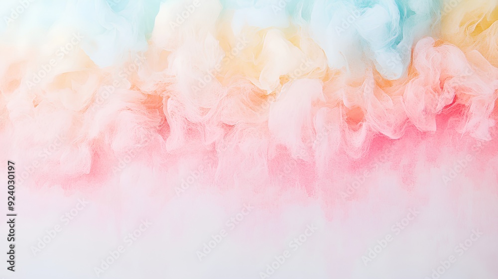 Fototapeta premium an abstract design with soft, pastel colors blending into each other. The top part of the image has a mix of light blue, yellow, and pink hues, creating a cloud-like or watercolor effect