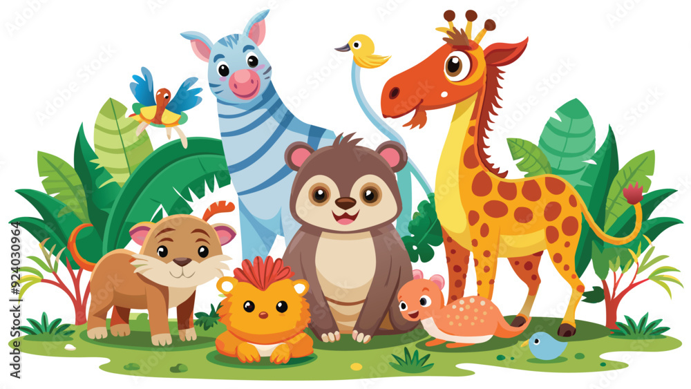 Naklejka premium Kids style drawing doodle animals isolated EPS Vector Images