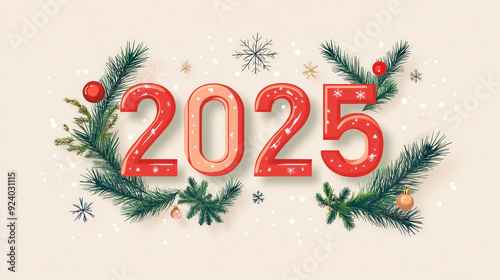 Mimalistic New Year postcard featuring 2025 with copy space simple design subtle touch of New Year decoration