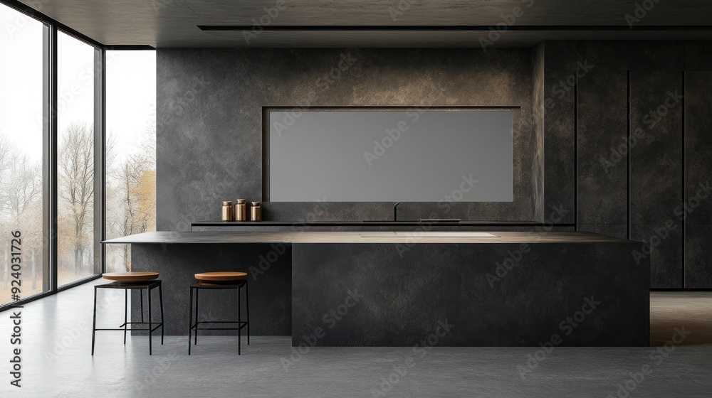 custom made wallpaper toronto digitalModern Kitchen Interior with Black Walls and Island Counter