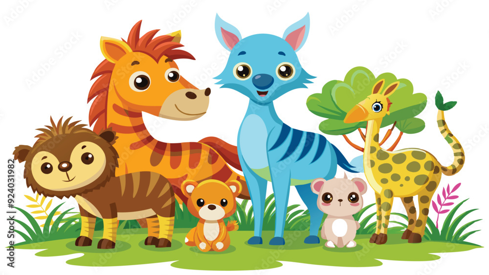 Naklejka premium Kids style drawing doodle animals isolated EPS Vector Images