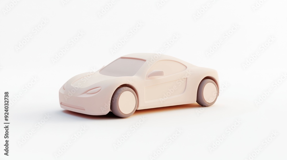 Sleek Minimalist Car Sculpted in Smooth White Clay with Clear Minimal Background Sleek Minimalist Car Sculpted in Smooth White Clay with Clear Minimal Background