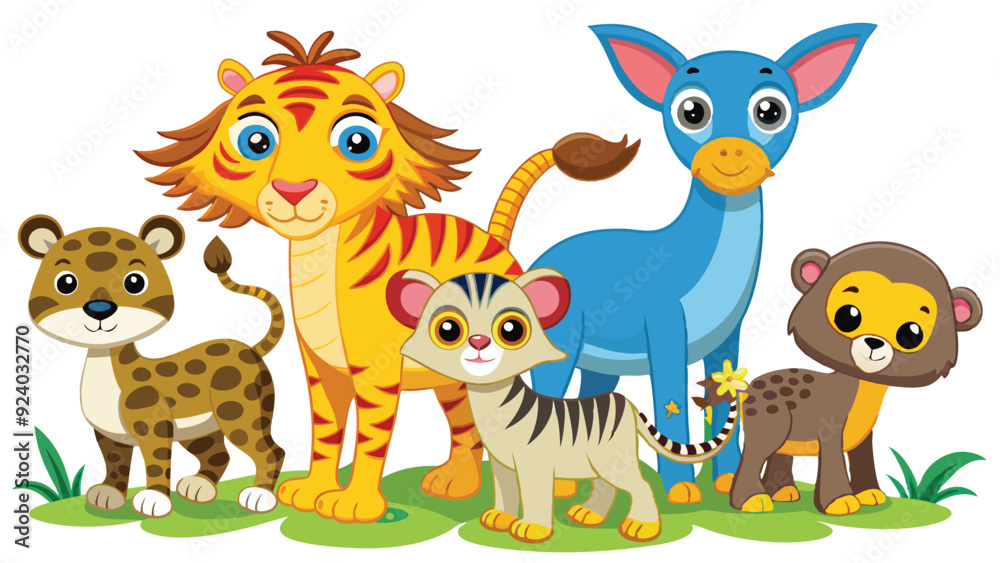 Naklejka premium Kids style drawing doodle animals isolated EPS Vector Images