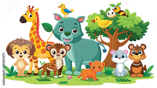 Wallpaper Mural Kids style drawing doodle animals isolated EPS Vector Images Torontodigital.ca