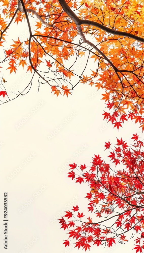 Vibrant Red and Golden Yellow Autumn Leaves Create a Stunning Natural Frame Against a Bright Sky Vibrant Red and Golden Yellow Autumn Leaves Create a Stunning Natural Frame Against a Bright Sky