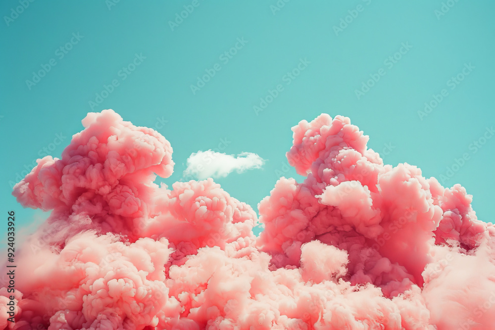 Soft, fluffy red clouds resembling cotton candy drift across a vibrant blue sky, creating a surreal and whimsical scene. The vivid colors evoke a dreamlike atmosphere Soft, fluffy red clouds resembling cotton candy drift across a vibrant blue sky, creating a surreal and whimsical scene. The vivid colors evoke a dreamlike atmosphere