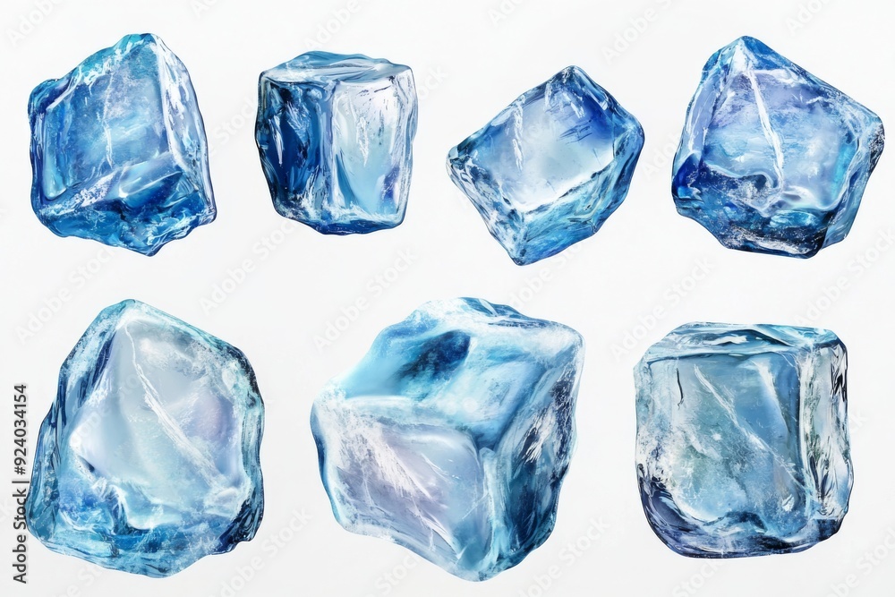 Fototapeta premium Isolated Ice Cubes Collection on a Clean Background, Exuding a Chill and Refreshing Visual Experience, single element, single object, material, vector material, illustration
