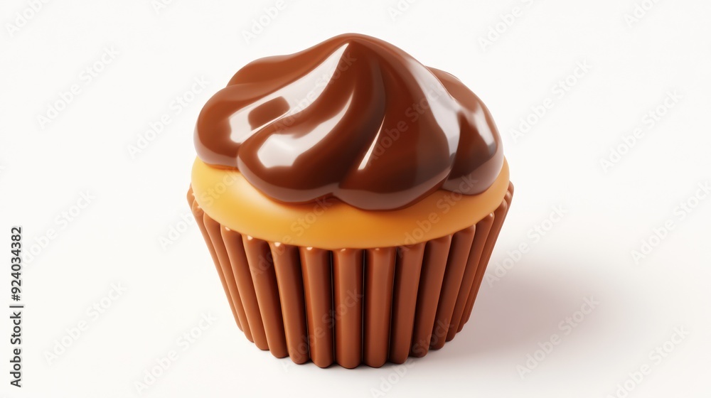 Close-Up of a Chocolate Frosted Cupcake with Vanilla Icing on a White Background Close-Up of a Chocolate Frosted Cupcake with Vanilla Icing on a White Background