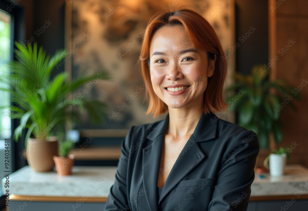 A photo of a gorgeous hotel worker, hospitality staff welcoming guests at a luxury hotel A photo of a gorgeous hotel worker, hospitality staff welcoming guests at a luxury hotel