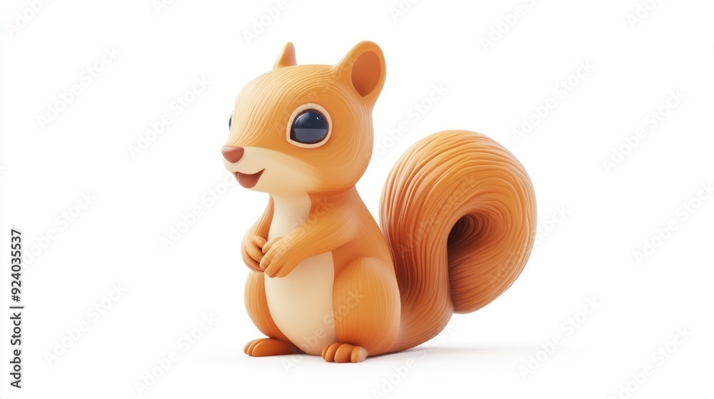 Fototapeta premium Cute Cartoon Squirrel Character on White Background with Big Eyes and Bushy Tail