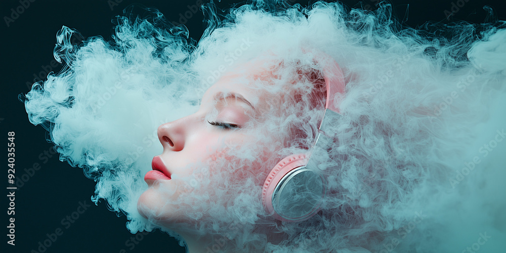 Woman in Smoke with Headphones - Artistic Portrait Woman in Smoke with Headphones - Artistic Portrait