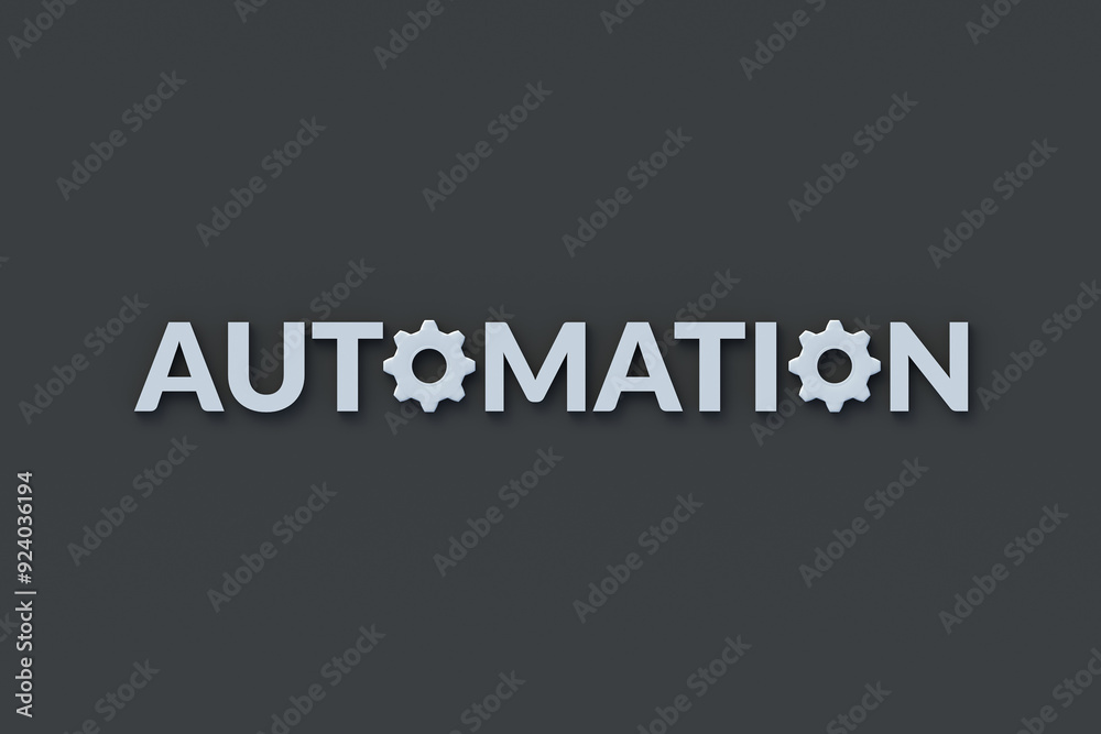 Metallic word automation with gears. Smart home concept. Management afficiency. Workflow optimization. Process improvement. Automatic control. 3d render Metallic word automation with gears. Smart home concept. Management afficiency. Workflow optimization. Process improvement. Automatic control. 3d render