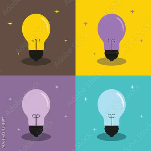 Light Bulb Vector Glowing with Different Colors