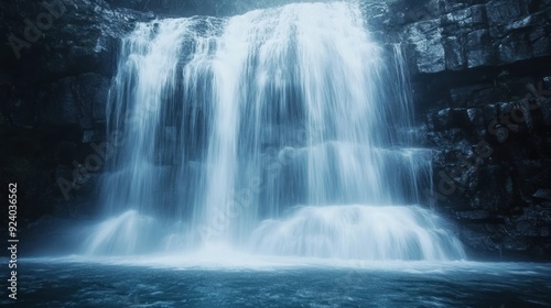 A Waterfall Cascading Down a Rocky Cliff Face