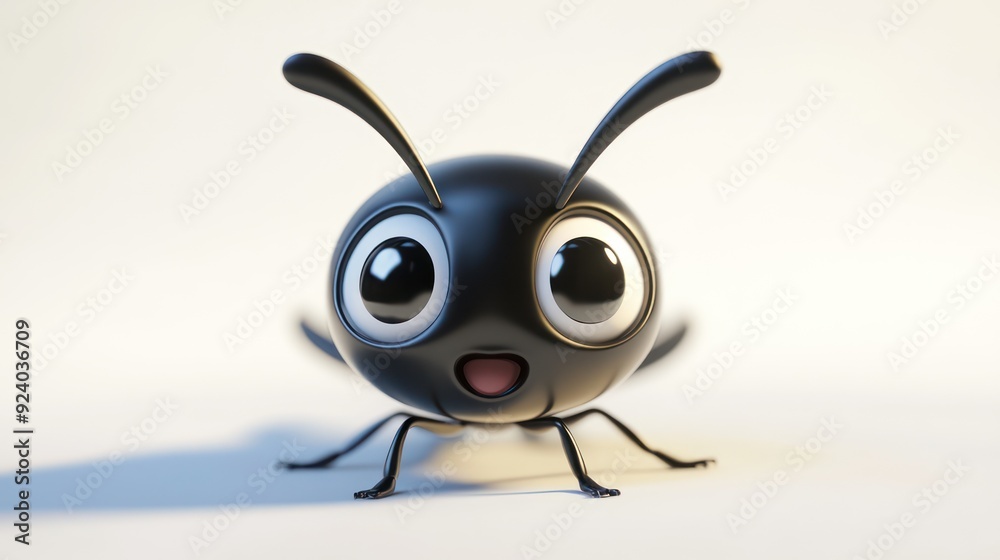 Obraz premium Close-Up of a Cute Cartoon Ant with Big Eyes on Light Background