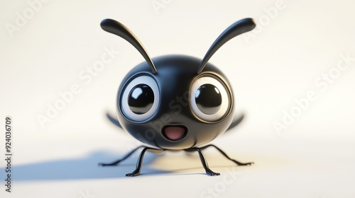 Close-Up of a Cute Cartoon Ant with Big Eyes on Light Background