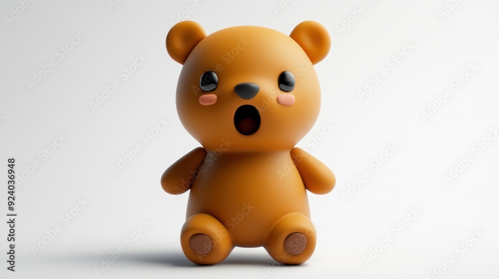 Cute Brown Bear Toy with Surprised Expression on White Background Cute Brown Bear Toy with Surprised Expression on White Background