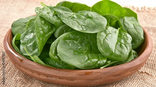 Fresh Green Spinach Leaves Closeup A Rustic Still Life with a Focus on Healthy Eating